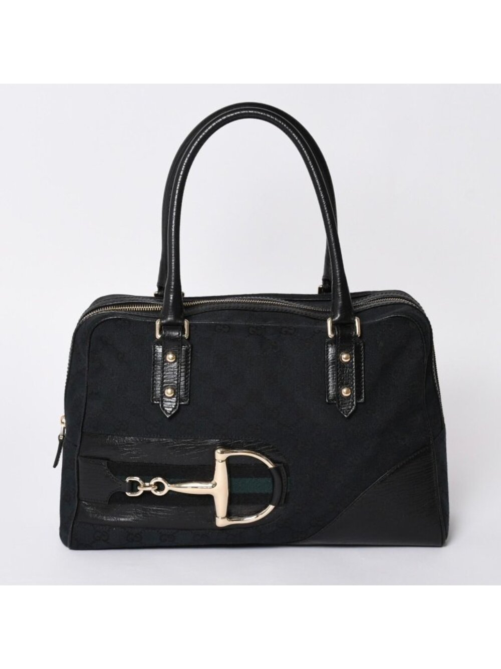 Gucci Sherry Line Horsebit Tote Bag Leather GG Canvas